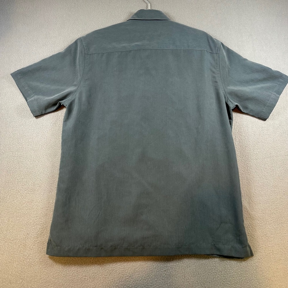 Axist Mens Short Sleeve Button Down Shirt Gray Pleated Front Size Medium - Picture 7 of 7